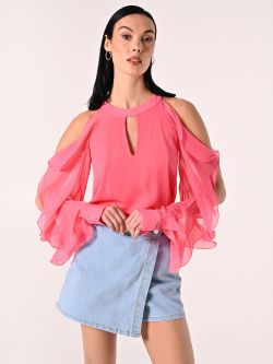 Bluse mit Rüschen in Kamelienrosa in_i7