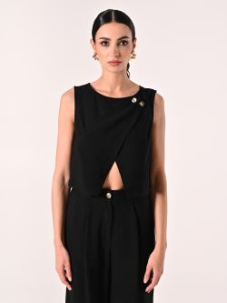 Crop-Top in Schwarz mit Schmuckknöpfen det_2