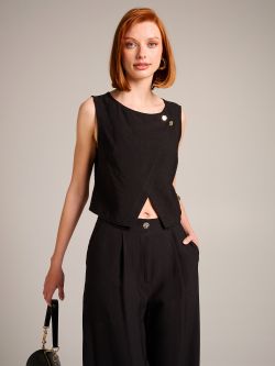 Crop-Top in Schwarz mit Schmuckknöpfen sp_e1