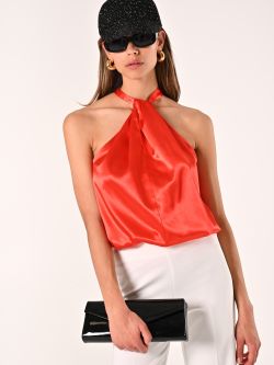 Orange Satin Halterneck Top sp_e1