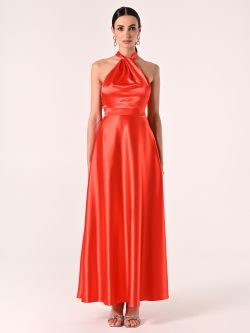 Robe longue orange en satin det_1