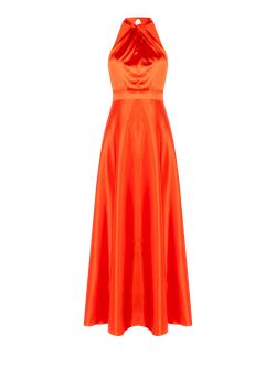 Robe longue orange en satin det_4