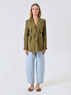 Militärgrüne Jacke mit Gürtel det_1