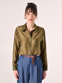 Camicia Verde Militare in Lyocell det_2