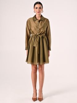 Vestido de organza de viscosa verde militar det_1
