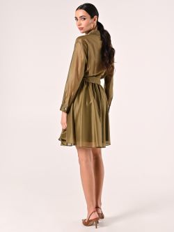 Vestido de organza de viscosa verde militar det_3