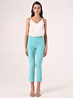 Pantaloni Verde Acqua in Scuba mano Crepe det_1