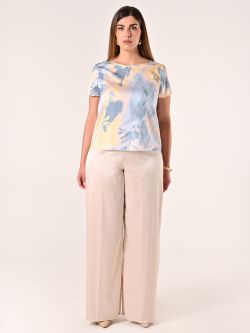 Bedruckte Curvy-Bluse in Hellblau & Gelb det_1