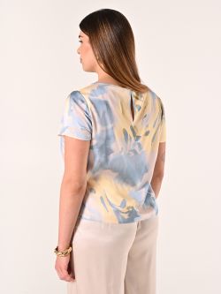 Bedruckte Curvy-Bluse in Hellblau & Gelb det_3