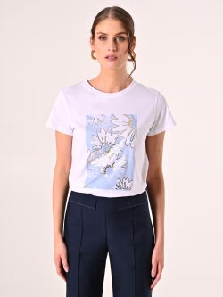 Cotton T-shirt with Light Blue & Gold Print det_2