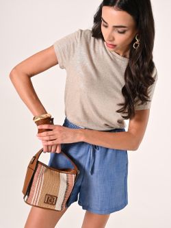 T-shirt couleur sable en lin et viscose sp_e1
