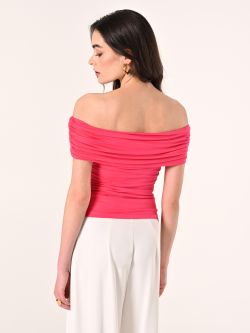 Schulterfreies Top in Fuchsia det_3