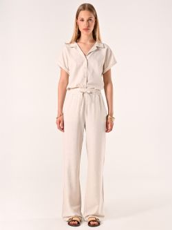 Beige Wide-leg Trousers in Linen Cotton det_1