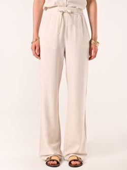 Beige Wide-leg Trousers in Linen Cotton det_2