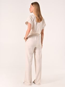 Beige Wide-leg Trousers in Linen Cotton det_3