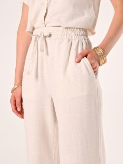 Beige Wide-leg Trousers in Linen Cotton in_i5