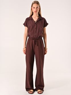 Chocolate Wide-leg Trousers in Linen Cotton det_1