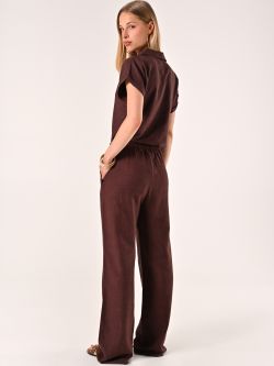 Chocolate Wide-leg Trousers in Linen Cotton det_3