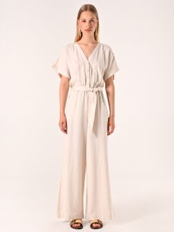 Beige Jumpsuit in Linen Cotton det_1