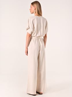 Beige Jumpsuit in Linen Cotton det_3