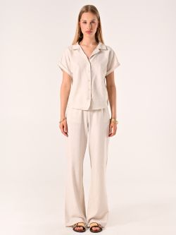 Camicia Boxy Beige in Lino Cotone det_1