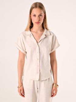 Camicia Boxy Beige in Lino Cotone det_2