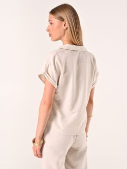 Camicia Boxy Beige in Lino Cotone det_3