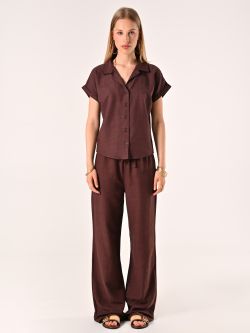 Camicia Boxy Marrone Cioccolato in Lino Cotone det_1