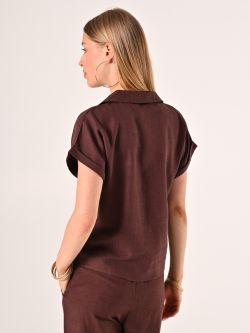 Camicia Boxy Marrone Cioccolato in Lino Cotone det_3