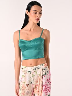 Royal Green Structured Satin Corset Top in_i7