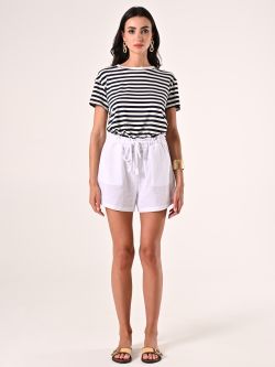 Pantaloni Ampi Corti in Cotone Bianco det_1