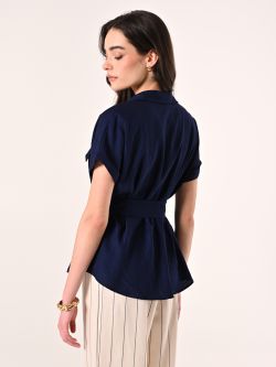 Bluse in Blau mit geprägter Optik det_3