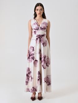 Langes Kleid mit Blumenmuster in Malve det_1