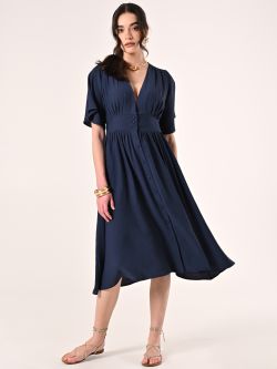 Blue Crinkled Shirt Dress in_i7
