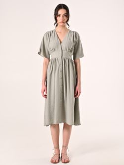Robe chemise verte effet gaufré det_1