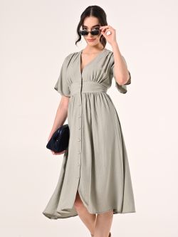 Robe chemise verte effet gaufré sp_e1