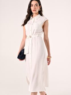 Kleid aus Leinen und Viskose in Weiß sp_e1