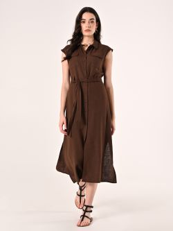 Kleid aus Leinen und Viskose in Braun in_i7