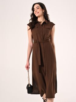 Kleid aus Leinen und Viskose in Braun sp_e1