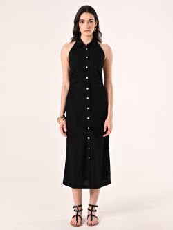 Hemdblusenkleid aus Leinen und Viskose in Schwarz det_1