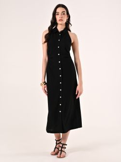 Hemdblusenkleid aus Leinen und Viskose in Schwarz in_i7