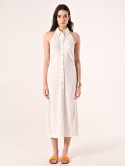 Hemdblusenkleid aus Leinen und Viskose in Weiß det_1