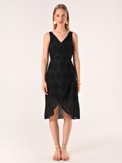 Wrap Sheath Dress in Black Sangallo det_1