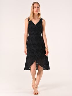 Wrap Sheath Dress in Black Sangallo in_i7