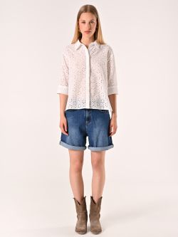 Bluse aus Lochstickerei in Weiß det_1
