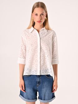 Bluse aus Lochstickerei in Weiß det_2