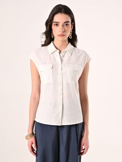 Bluse aus Leinen und Viskose in Weiß det_2
