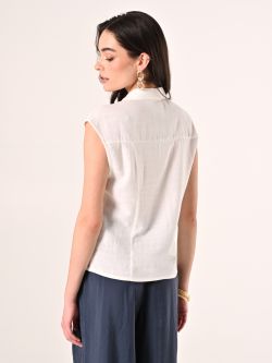 Bluse aus Leinen und Viskose in Weiß det_3
