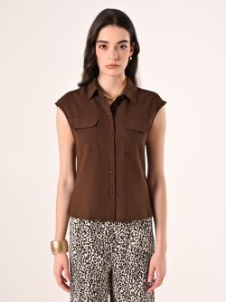 Bluse aus Leinen und Viskose in Braun det_2