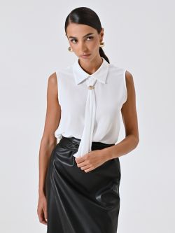 Top Bianco con Colletto Lavalliere in_i7